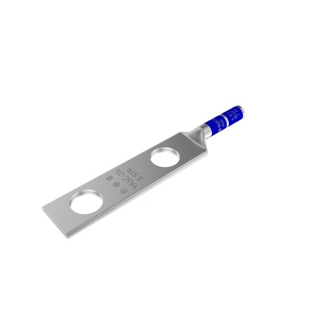 Burndy Copper Two Hole HYLUG - Long Barrel , Straight Pad for 5 AWG, 1/2" Bolt YA5C2N